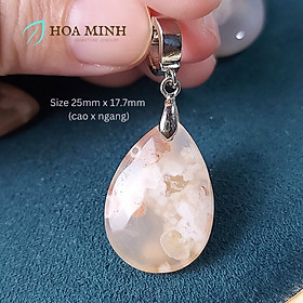 Mặt dây chuyền đá Mã Não hoa đào tự nhiên kiểu giọt nước 25x17.7mm, thời trang tài lộc không kén mệnh - Móc bạc