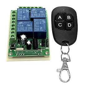 4 CH Wireless RF Remote Control Switch, 433mhz Transmitter with Receiver for Lamp, Smart Switches,(A/B/C/D Button), DC 12v