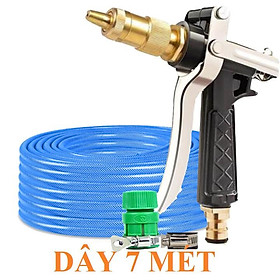 Bộ dây vòi xịt nước rửa xe, tưới cây . tăng áp 3 lần, loại 7m, 10m 206236 đầu đồng,đai+ tặng móc khoá