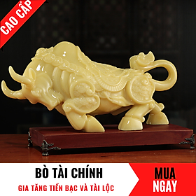 Tượng Bò Tài Chính Trang Trí Phong Thủy Bằng Đá Hoàng Ngọc Cao 23cm