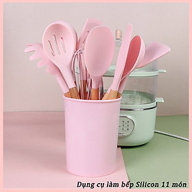 Bộ dụng cụ làm bánh silicone hồng 11 món (Kèm hộp nhựa) chịu nhiệt và không bám mùi cao cấp Tặng móc treo