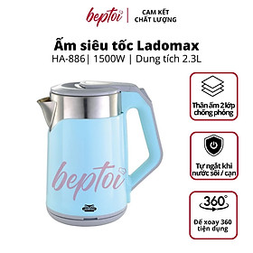 Bình đun siêu tốc dung tích 2.3 Lít, ấm siêu tốc Inox 2 lớp chống phỏng đun nước siêu nhanh Ladomax HA-886 - Hàng chính hãng