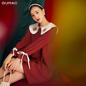 Đầm suông nữ mới đẹp thêu lá cổ thời trang nữ GUMAC DB1156