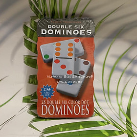 Bộ cờ Domino 28 quân, 6 chấm màu đựng trong hộp thiếc