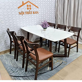 Mua Bộ bàn mặt đá chân M 6 ghế Lunar 1m6 Mặt bàn đá Marble trắng vân mây nhập khẩu từ Malaysia sản xuất bằng công nghệ của Ý