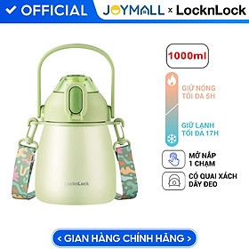 Bình giữ nhiệt LocknLock 1-1.5L LHC3311 LHC3312 - Hàng chính hãng thép không gỉ, nắp bật 1 chạm, có dây deo quai xách tiện lợi - ĐỘC QUYỀN JOYMALL - 1L XanhLá L