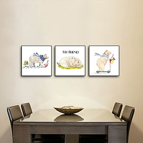 Mua Bộ 3 tranh treo quán cà phê hình chú gấu W1087 Canvas