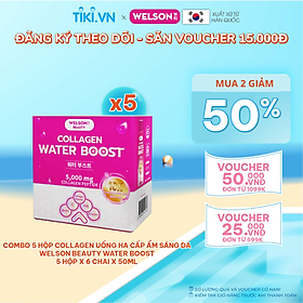 Combo 5 Hộp Collagen Uống Hyaluronic Acid Cấp Ẩm Sáng Da Welson Beauty Water Boost 5 hộp x 6 chai x 50ml