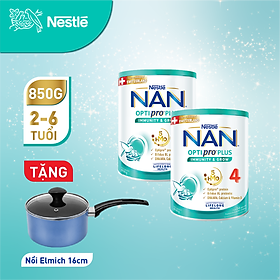 Combo 2 lon Sữa Bột Nestlé NAN OPTIPRO PLUS 4 850g/lon với 5HMO Hỗ trợ Đề Kháng - Tiêu Hóa - Trí Não & Chiều Cao Tặng Nồi Bếp Từ Elmich Cao cấp 16cm