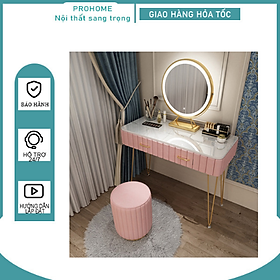 Mua Bộ bàn ghế trang điểm Bắc Âu hiện đại mặt đá bọc nỉ nhung cao cấp kèm gương led thông minh  bàn phấn LUX-BAP03