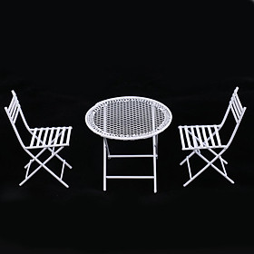 1:12 Dolls House Miniature Furniture White Metal Round Table with 2 Chairs
