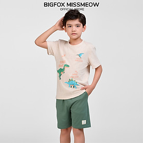 Bộ cộc tay bé trai mùa hè Bigfox Miss Meow vải cotton in khủng long size đại 3,9,11 tuổi 30kg 40kg