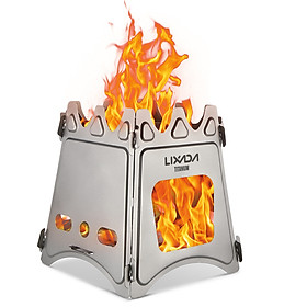 Lixada Compact Folding Titanium Wood Stove with Mini Alcohol Stove for Outdoor Camping Cooking Picnic