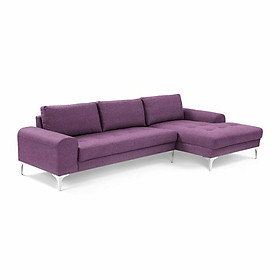 Sofa vải góc L Tundo 310 x 180 x 75 cm kèm ghế lẻ gối trang trí màu tím