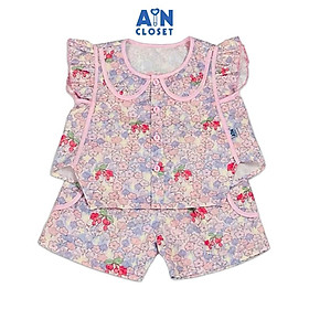 Bộ quần áo Ngắn bé gái họa tiết Hoa Vani Tím Cotton - AICDBGHBXFML - AIN Closet