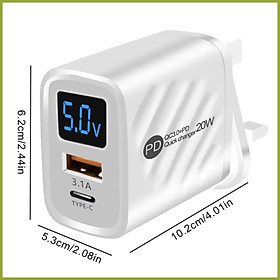 Mua Củ Sạc Nhanh PD20W Cổng USB 5V3.1A có màn hình led hiển thị cho Điện Thoại  Máy Tính Bảng gồm 1 cổng USB và 1 cổng Type-C   hàng nhập khẩu