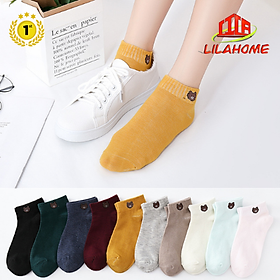 Combo 10 Đôi Tất Vớ Nữ Cổ Ngắn Vintage Hình Gấu Hút Ẩm Mồ Hôi - Tặng Kèm Túi Gấu Xinh Xinh Giao Màu Ngẫu Nhiên