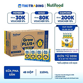 [05-09.08 QT đơn từ 999k] Thùng sữa bột pha sẵn Nutifood GrowPLUS+ Sữa Non Tăng Đề Kháng 1+  (48 hộp x 110ml)