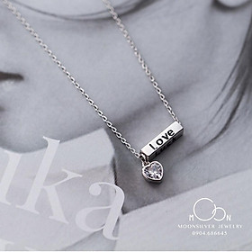 Dây chuyền bạc moonsilver, vòng cổ bạc nữ hình trái tim và thanh ngang chữ LOVE