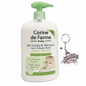 Gel Gội Và Tắm Bé Corine de Farme Dành Cho Da Nhạy Cảm 500ml + Tặng Kèm 1 Móc Khóa Hình Tour Eiffel Viền Đỏ