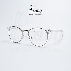 Gọng kính kính cận mắt tròn nửa gọng thời trang nam nữ Braby chất liệu