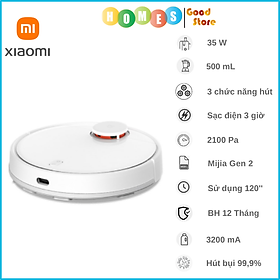 Mua Robot Hút Bụi Lau Nhà XIAOMI MIJIA GEN 2 Diện Tích Hoạt Động 180m2 Công Suất 35W Áp Suất 4000 Pa - Hàng Chính Hãng