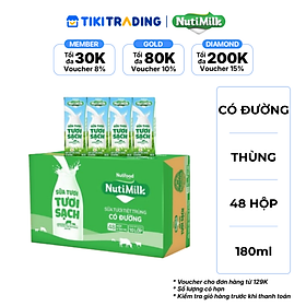 Thùng Sữa Tươi Tiệt Trùng NutiMilk Có Đường 180ml (Hộp 180ml x 48)