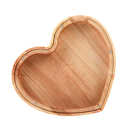 Wooden Piggy Bank, Money Saving Box, Heart Shaped Money Bank with Clear Window, Portable Coin Bank for Dorm Farmhouse Table Decoration Birthday Gift
