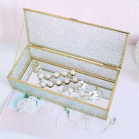 Jewelry Trinket Glass Box Ornate Ring Earring Box Keepsake Decorative Box for Wedding Gift Dresser