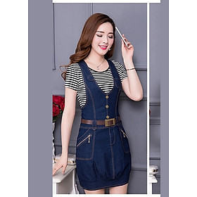 Đầm Yếm Jean Nữ Bo Thun Lai Thời Trang