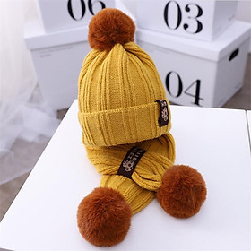 Con Dày Cáp Đan Mũ Khăn Dành Cho Trẻ Em 2020 Mùa Đông Ấm Thêm Nhung Beanies Mũ Khăn 1-4T cô Gái Bé Trai Miếng Dán Pom Pom Nón Unisex - 1-4T