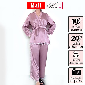 Đồ bộ mặc nhà WANNAB BDS37 đồ bộ quần dài 3 món gồm quần dài, áo, áo khoát kiểu dáng thanh lịch sang trọng quý phái