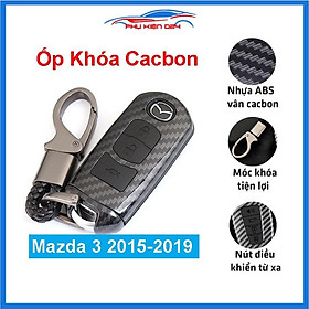 Ốp vỏ bọc chìa khóa xe Mazda 3 2015-2016-2017-2018-2019 sợi nhựa cacbon kèm móc treo Inox