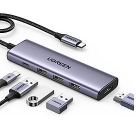 Mua Ugreen UG15597CM511TK USB type C sang 1 x HDMI 4K60Hz + 3 x USB 3.0 + 1 x USB-C PD 100W Bộ chuyển 5in1 - HÀNG CHÍNH HÃNG