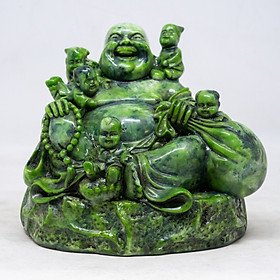 Tượng Phật Di Lặc Ngũ Phúc cao 13cm bằng đá xanh ngọc bích