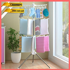 Mua Dàn/cây phơi quần áo khung inox xoay 360 độ xếp gọn - cây phơi quần áo - dàn phơi quần áo