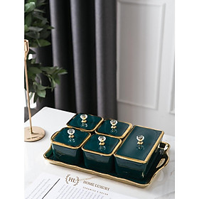 Mua Bộ Mứt Sứ Chữ Nhật Decor Siêu Xinh | Khay đựng bánh kẹo mứt tết 5 ngăn sứ có nắp Cao Cấp Hàn Quốc ( Hàng có sẵn )