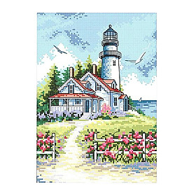 Seaside Lighthouse Stamped Cross Stitch Kit DIY Embroidery Home Decor 14CT