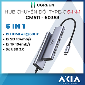 Hub Ugreen USB Type C 6 in 1 CM511 - Có cổng HDMI, SD / TF, USB 3.0 - Mã 60383 / 60384 - Hàng chính hãng