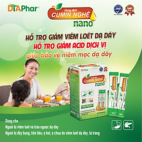 Dung dịch uống CUMIN NGHỆ NANO giảm nhanh đau rát ợ hơi ợ chua trào ngược dạ dày Hộp 20 gói x 10ml Tâm An Pharma