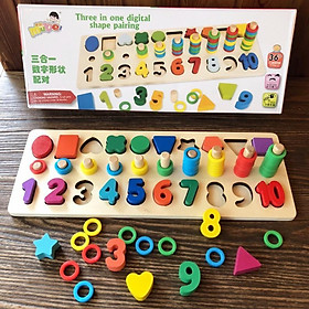 Bảng Gỗ Giáo Cụ Montessori Ghép Chữ Số Và Hình Học Kèm Vòng Màu Sắc