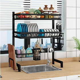 Kệ chén bát đa năng VANDO bằng thép carbon không gỉ, chống xước, sơn đen tĩnh điện, giá bát trên bồn rửa ráo nước cho nhà bếp sạch sẽ