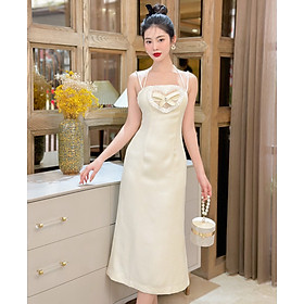 Đầm Thiết Kế 2 Dây MAY MR6 Màu Kem Sáng Da - Đầm Dự Tiệc Sang Trọng Chuẩn MAY