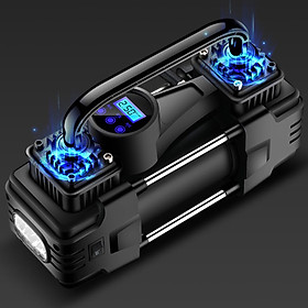 Máy bơm lốp ô tô 2 xi lanh đo hơi và điện áp bằng đồng hồ hiện thị màn hình LED công suất 220W sử dụng nguồn 12V, chiều dài dây nguồn 2,8m