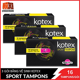 Combo 3 Gói Băng Vệ Sinh Kotex Sport Tampon Loại Vừa Tampon Regular 16