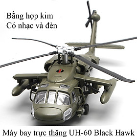 Mô hình máy bay trực thăng UH-60 Black Hawk bằng hợp kim có nhạc và đèn chạy cót