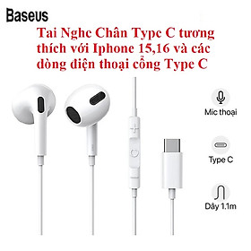 Tai Nghe Có Dây Chân Type C Cho Iphone 15 16 Baseus Encok C17 Cao Cấp Âm Thanh Hay - Hàng chính hãng - Tai Nghe Chân Type C Baseus C17