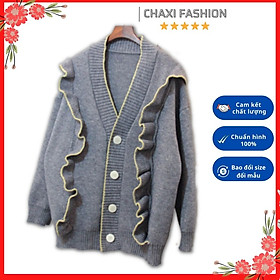 Hình ảnh Áo khoác len cardigan nữ len xám phối bèo siêu cute - DL51200 - Hàng Quảng Châu cao cấp