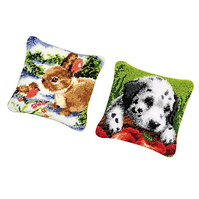 2 Sets DIY Pillow Cover Latch Hook Kits for Beginner Dog Rabbit Pattern