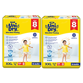 Combo 2 Tã quần UniDry Siêu khô thoáng gói Jumbo mới size XXL - 54 miếng + 8 miếng